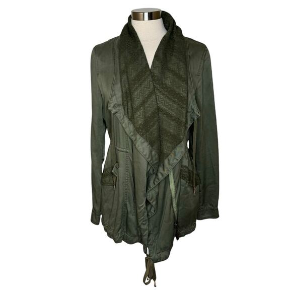 Anthropologie Hei Hei Etta Utility‎ Anorak Jacket Olive Lace Trim Women’s Small - Picture 1 of 12